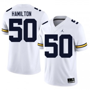 White Luke Hamilton #50 UMich Jersey | Men High School Football Licensed Stitched 86914269