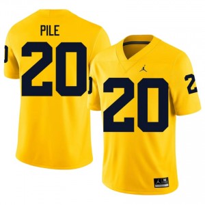 Michigan Wolverines Jaylen Pile #20 Maize Jersey | Genuine Embroidery NCAA Football Men Apparel 32712991