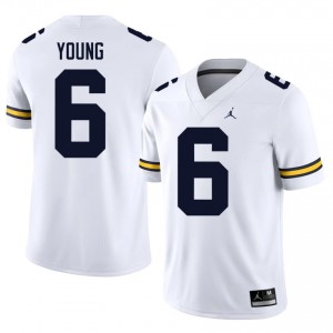 UMich Jordan Young #6 White Jersey | Genuine Stitched NCAA Football Men Apparel 32438469