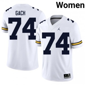 Officially Licensed Avery Gach #74 Michigan Wolverines White Jersey | Women University Football Stitched Fan Gear 83960729