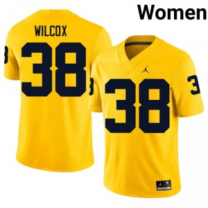 Maize Bryce Wilcox #38 UMich Jersey | Women High School Football Moisture Wicking Embroidery 63903422