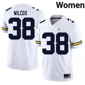 Durable Bryce Wilcox #38 UM Wolverines White Jersey | Women University Football Stitched Fan Gear 93960454