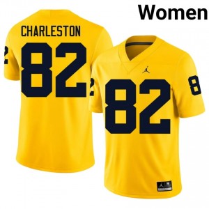 Durable C.J. Charleston #82 Michigan Wolverines Maize Jersey | Women University Football Embroidery Fan Gear 88900585