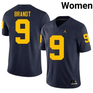 #9 Cameron Brandt UMich Navy Jersey | Alumni Stitch Women Player Football Gear 56164288