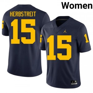 Top-Tier Chase Herbstreit #15 Michigan Navy Jersey | Women University Football Swen Fan Gear 29702094