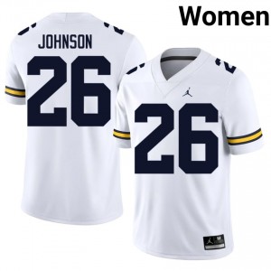 Top-Tier Donovan Johnson #26 Michigan Wolverines White Jersey | Women University Football Stitched Fan Gear 61008265