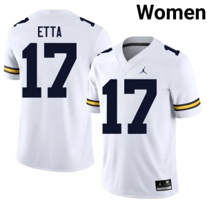 Michigan Wolverines Enow Etta #17 White Jersey | Genuine Stitched NCAA Football Women Apparel 81539688