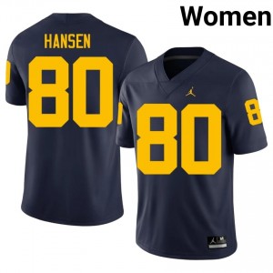 #80 Hogan Hansen Michigan Wolverines Navy Jersey | Authentic Stitch Women Player Football Gear 56074969