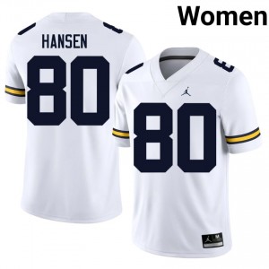 UM Wolverines Hogan Hansen #80 White Jersey | Premium Stitched NCAA Football Women Apparel 38084629