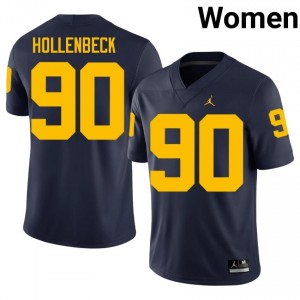 Officially Licensed Hudson Hollenbeck #90 U-M Navy Jersey | Women University Football Stitch Fan Gear 27742712