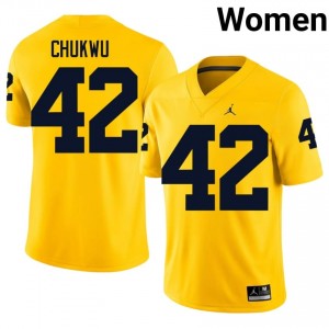 Jeffrey Chukwu #42 Michigan Jersey | Pro-Grade Maize College Football Women Embroidery 77511295