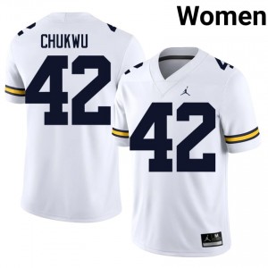 UMich Jeffrey Chukwu #42 White Jersey | Genuine Stitched NCAA Football Women Apparel 69406242