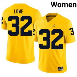 Officially Licensed Jeremiah Lowe #32 Michigan Wolverines Maize Jersey | Women University Football Embroidery Fan Gear 82425632