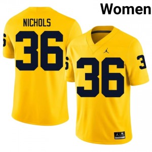 UM Wolverines Joshua Nichols #36 Maize Jersey | Premium Embroidery NCAA Football Women Apparel 57781025