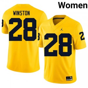 #28 Kainoa Winston Michigan Wolverines Maize Jersey | Classic Embroidery Women Player Football Gear 77298785