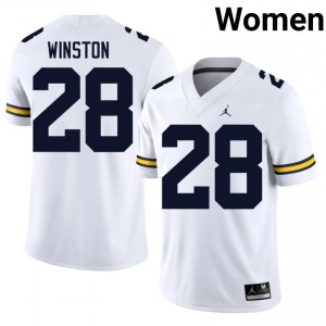 White Kainoa Winston #28 U-M Jersey | Women High School Football Moisture Wicking Stitched 74945899