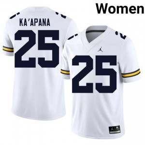 Micah Ka'apana #25 UMich Jersey | Iconic White College Football Women Stitched 64923300