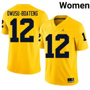 Maize Nathaniel Owusu-Boateng #12 Michigan Wolverines Jersey | Women High School Football Moisture Wicking Embroidery 25385765