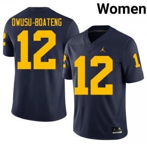 Nathaniel Owusu-Boateng #12 U-M Jersey | Iconic Navy College Football Women Stitch 83258393