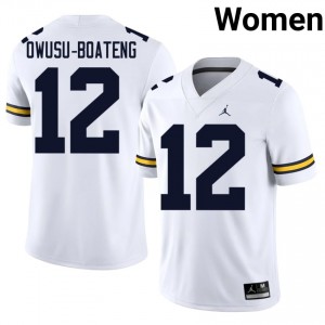 Durable Nathaniel Owusu-Boateng #12 Michigan Wolverines White Jersey | Women University Football Stitched Fan Gear 62061536