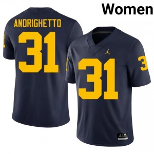#31 Nico Andrighetto Michigan Wolverines Navy Jersey | Classic Swen Women Player Football Gear 81522091