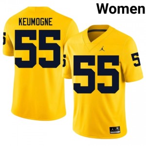Michigan Wolverines Randy Keumogne #55 Maize Jersey | Genuine Embroidery NCAA Football Women Apparel 96460357