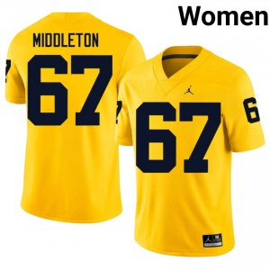 #67 Trent Middleton UMich Maize Jersey | Elite Embroidery Women Player Football Gear 90420992