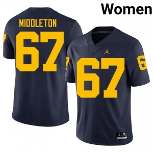 Top-Tier Trent Middleton #67 Michigan Wolverines Navy Jersey | Women University Football Swen Fan Gear 50514605