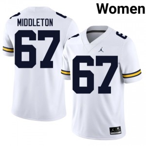 White Trent Middleton #67 UM Wolverines Jersey | Women High School Football Licensed Stitched 53919515