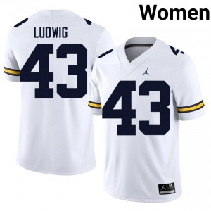 Officially Licensed Zach Ludwig #43 U-M White Jersey | Women University Football Stitched Fan Gear 65093233