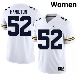 Elite Thread Ace Hamilton #52 U-M White Jersey | Women University Football Stitched Fan Gear 69083874