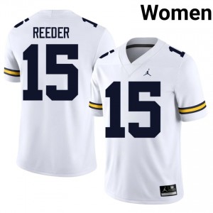 #15 Aden Reeder Michigan Wolverines White Jersey | Authentic Stitched Women Player Football Gear 55492874
