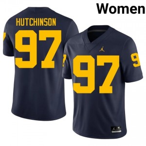 U-M Aidan Hutchinson #97 Navy Jersey | Premium Swen NCAA Football Women Apparel 75685933