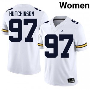 Aidan Hutchinson #97 Michigan Wolverines Jersey | Gameday White College Football Women Stitched 87629545
