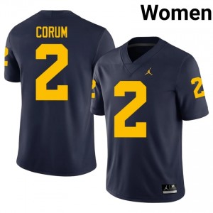 #2 Blake Corum Michigan Wolverines Navy Jersey | Authentic Stitch Women Player Football Gear 88609542