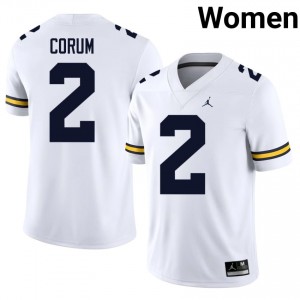 Michigan Wolverines Blake Corum #2 White Jersey | Premium Stitched NCAA Football Women Apparel 81290674