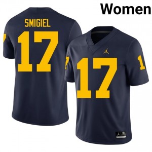 #17 Brady Smigiel Michigan Navy Jersey | Alumni Stitch Women Player Football Gear 94024896