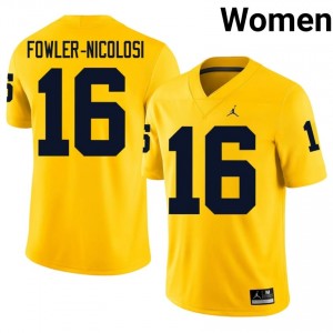 U-M Brayden Fowler-Nicolosi #16 Maize Jersey | Essential Embroidery NCAA Football Women Apparel 17741376