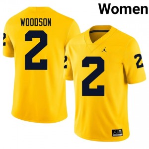 Michigan Wolverines Charles Woodson #2 Maize Jersey | Genuine Embroidery NCAA Football Women Apparel 58148206