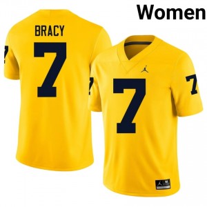 Officially Licensed Chris Bracy #7 Michigan Wolverines Maize Jersey | Women University Football Embroidery Fan Gear 53862522