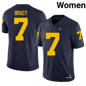 Wolverines Chris Bracy #7 Navy Jersey | Genuine Stitch NCAA Football Women Apparel 61749472
