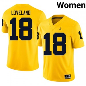 Durable Colston Loveland #18 Michigan Wolverines Maize Jersey | Women University Football Embroidery Fan Gear 56840276