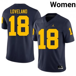 Wolverines Colston Loveland #18 Navy Jersey | Essential Swen NCAA Football Women Apparel 32969411
