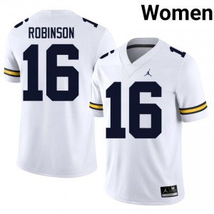 Denard Robinson #16 UMich Jersey | Pro-Grade White College Football Women Stitched 39694767