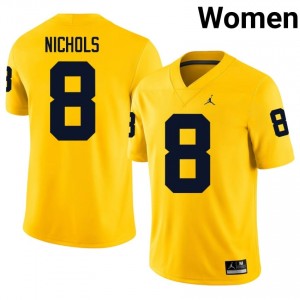 #8 Dominic Nichols U-M Maize Jersey | Classic Embroidery Women Player Football Gear 58997448