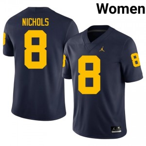Durable Dominic Nichols #8 Michigan Navy Jersey | Women University Football Swen Fan Gear 23715320