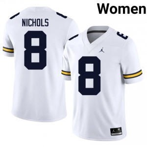 White Dominic Nichols #8 Wolverines Jersey | Women High School Football Moisture Wicking Stitched 52804039