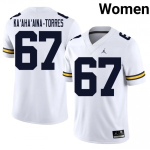 #67 Houston Ka'aha'aina-Torres UM Wolverines White Jersey | Authentic Stitched Women Player Football Gear 85137445