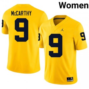 Michigan J.J. McCarthy #9 Maize Jersey | Essential Embroidery NCAA Football Women Apparel 98855163
