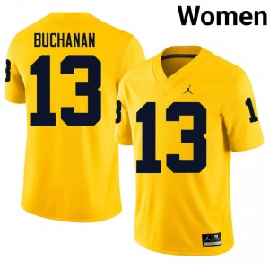 Officially Licensed JJ Buchanan #13 Michigan Wolverines Maize Jersey | Women University Football Embroidery Fan Gear 24900458